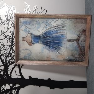 Framed Print Dress on Form Blue Silver Iridescent Dressing Room NWOT